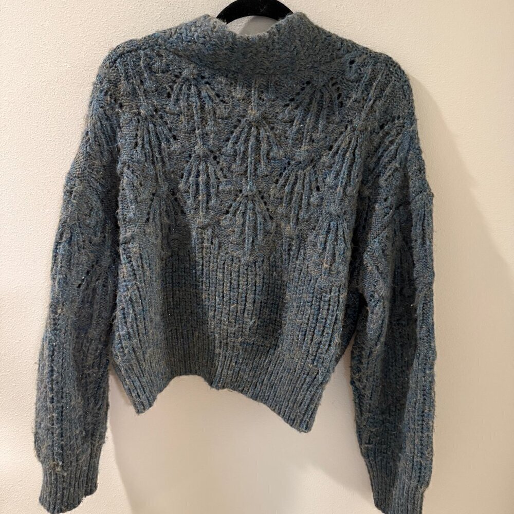 THE GREAT. Chunky Blue-Grey Cable Knit Cardigan - Picture 2 of 4